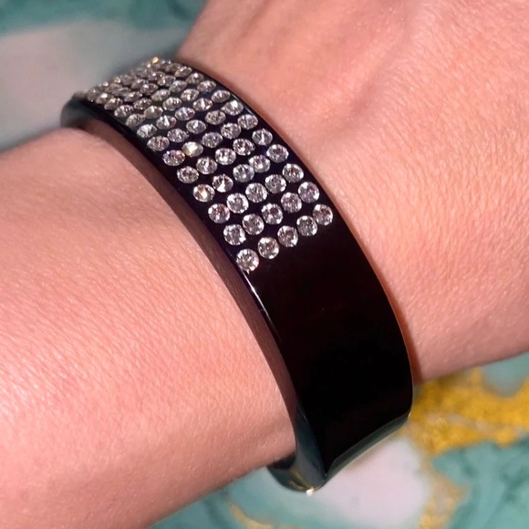 Handmade Black Crystal Acrylic Cuff Bracelet For Women, Modern Design Cuff - Picture 10 of 14